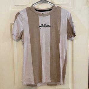 Hollister Tan and White Striped Tee